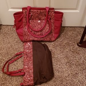 Faux Red Snakeskin Big Convertable Bag
